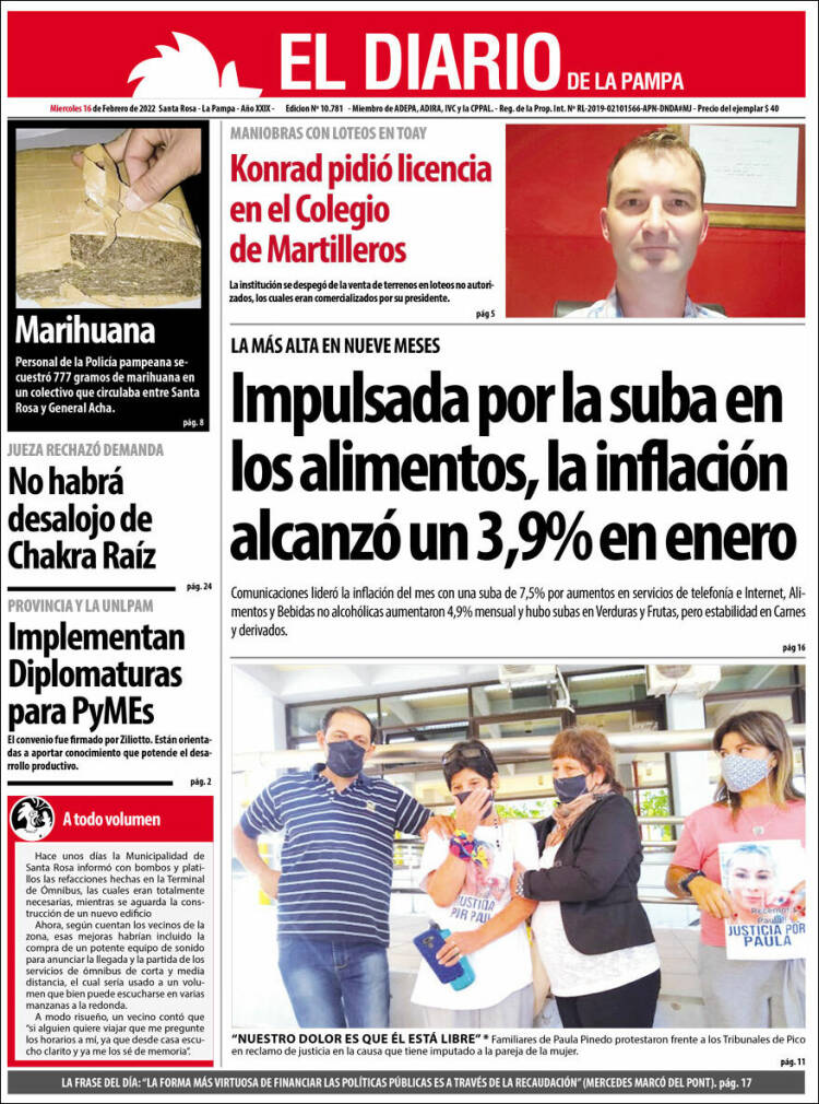 Portada de Diario de La Pampa (Argentina)