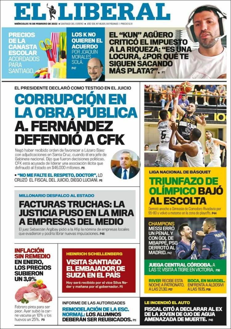 Portada de Diario El Liberal (Argentina)