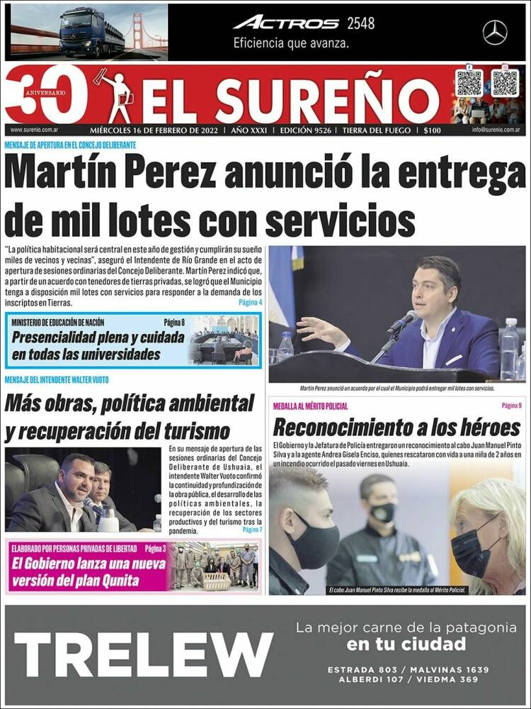 Portada de Diario El Sureño (Argentina)