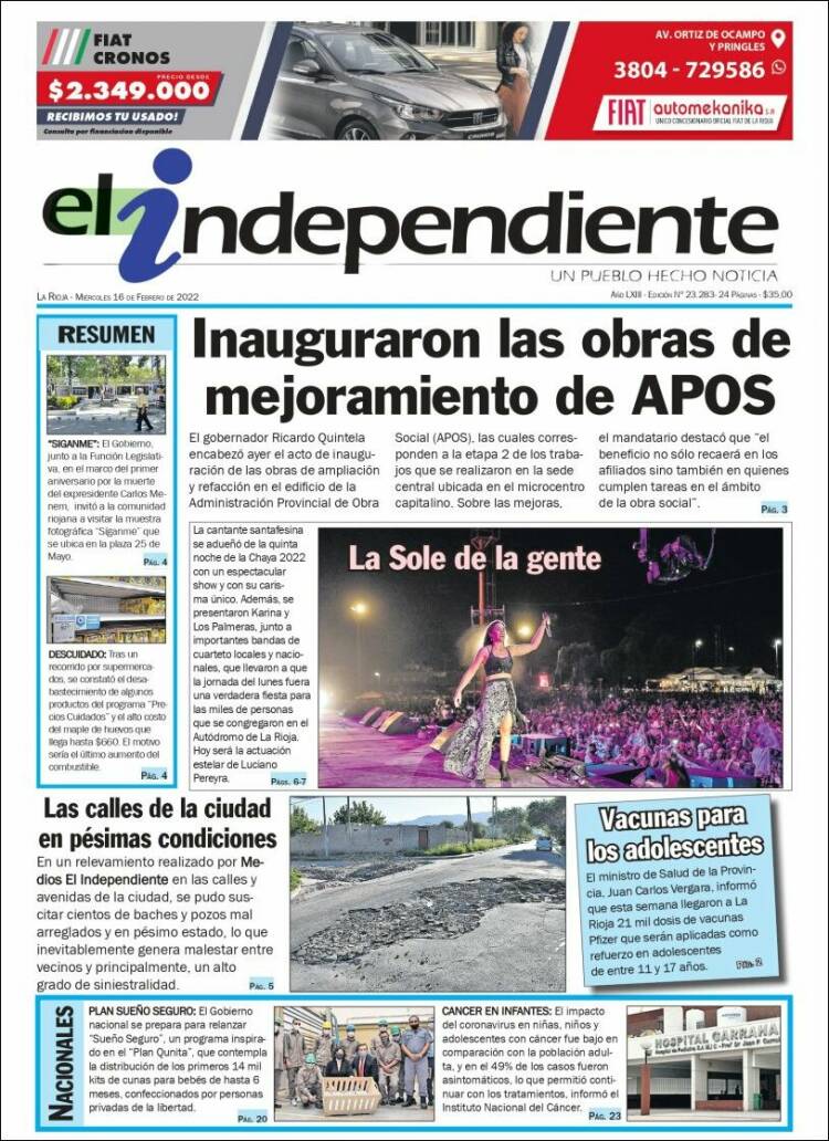 Portada de El Independiente (Argentina)