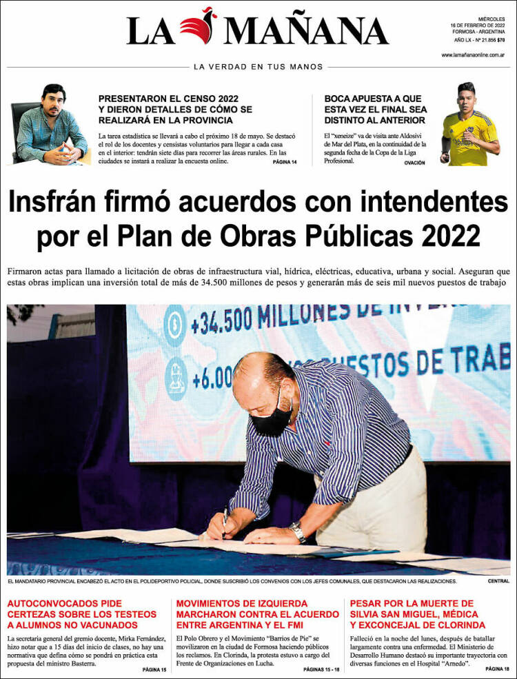 Portada de Diario La Mañana (Argentina)