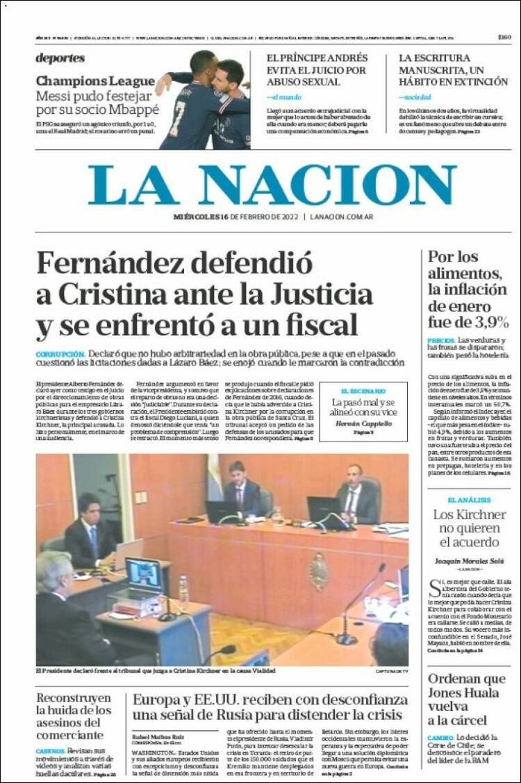 Portada de La Nación (Argentina)