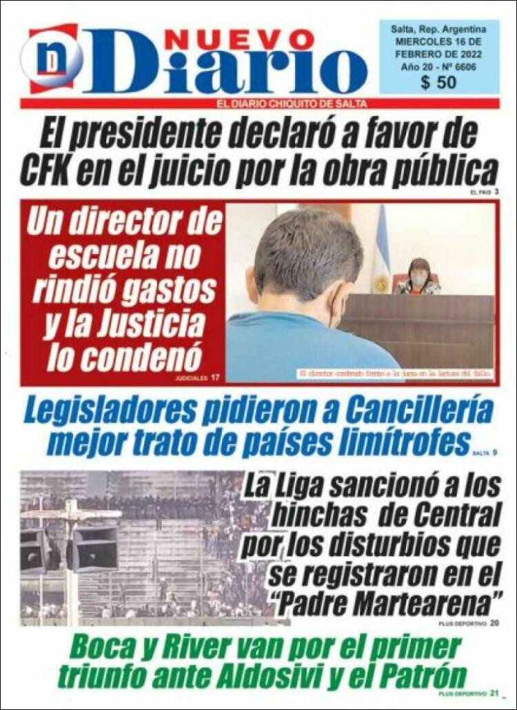 Portada de Nuevo Diario de Salta (Argentina)