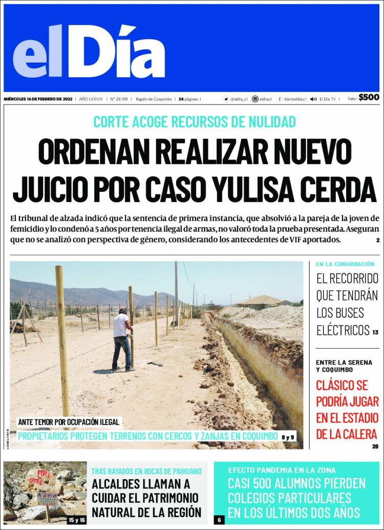 Portada de El Día (Chile)