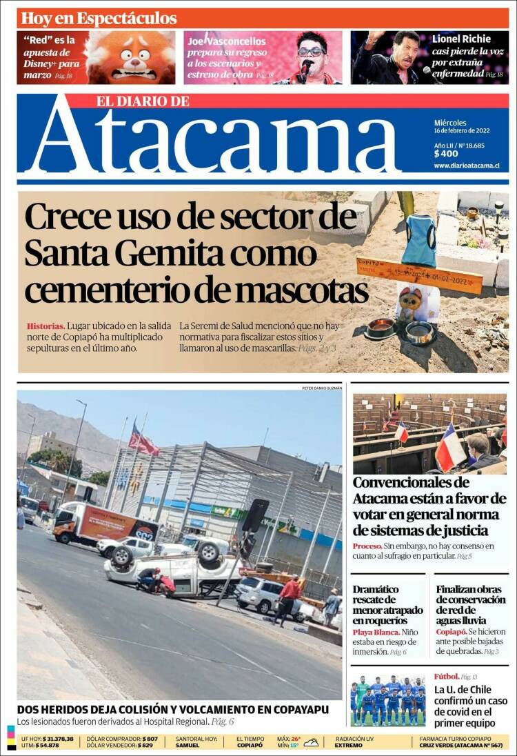 Portada de Diario de Atacama (Chile)