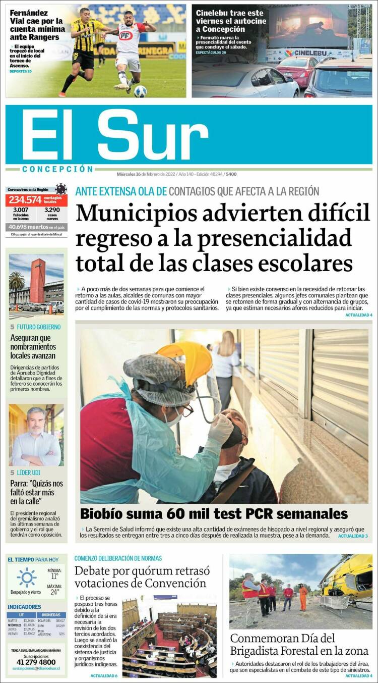 Portada de El Sur (Chile)