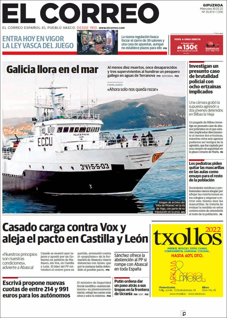 Portada de El Correo - Guipuzcoa (Espagne)