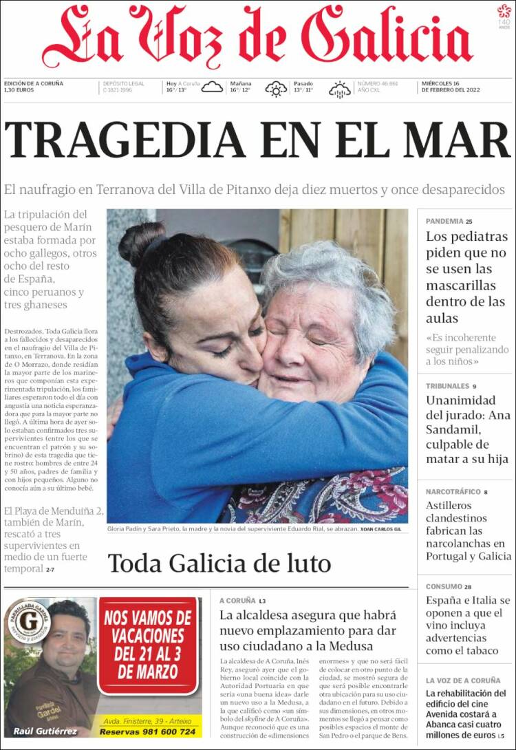 Portada de La Voz de Galicia (España)