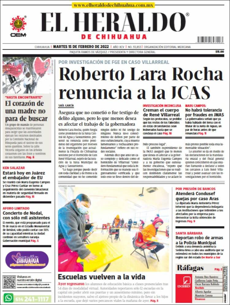 Portada de El Heraldo de Chihuahua (M&eacute;xico)