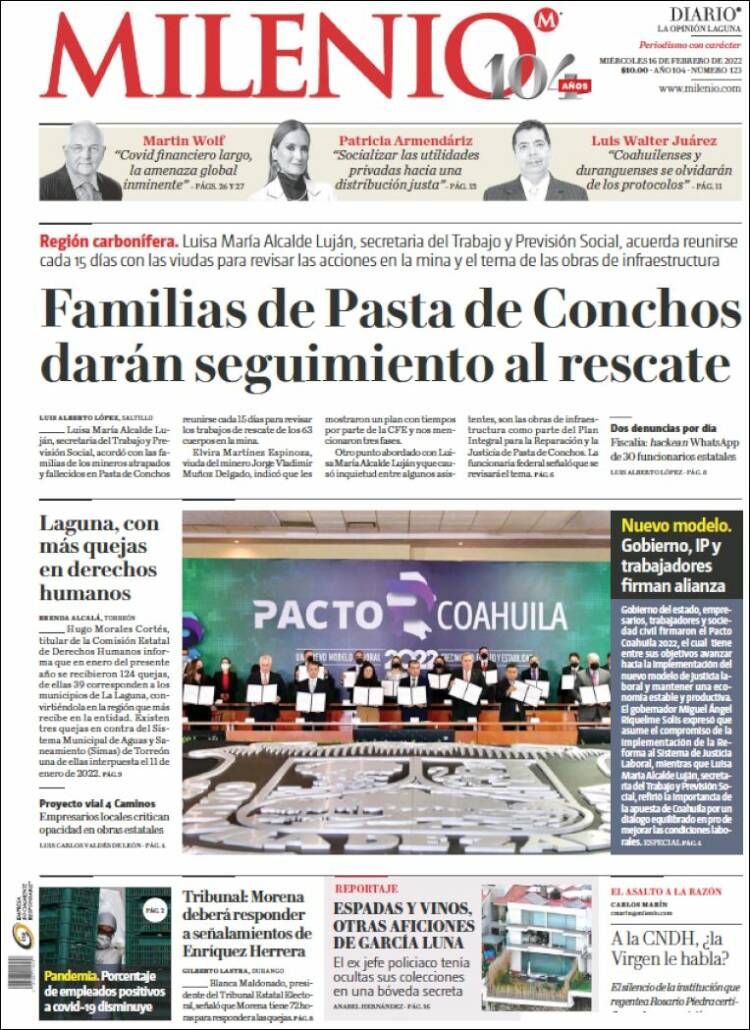 Portada de Milenio - Laguna (M&eacute;xico)