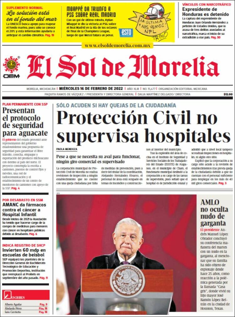 Portada de El Sol de Morelia (M&eacute;xico)