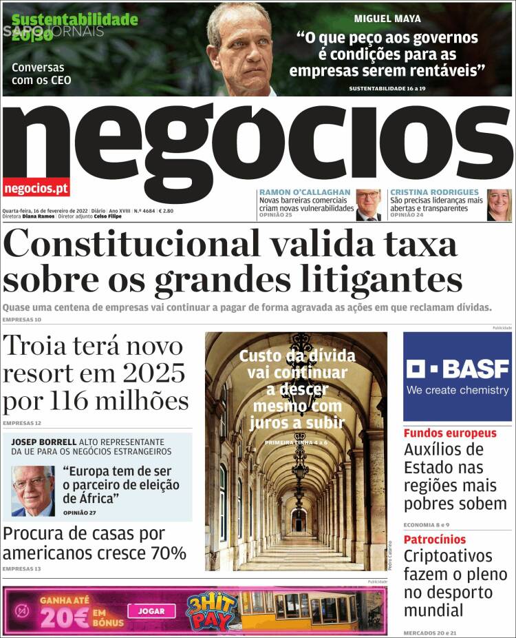 Portada de Jornal de Negócios (Portugal)