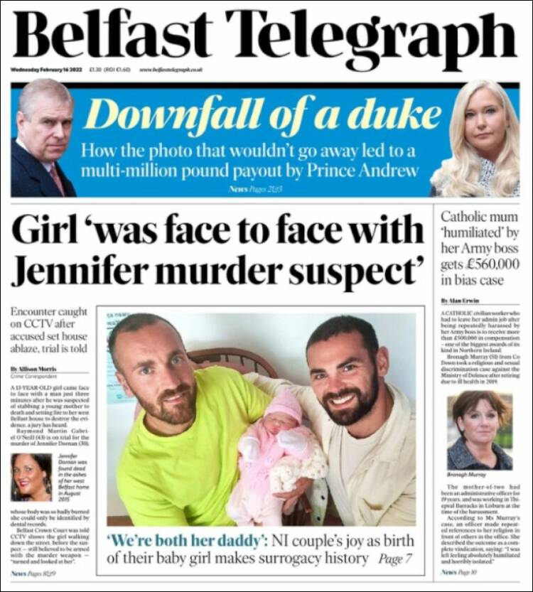Portada de Belfast Telegraph (Reino Unido)