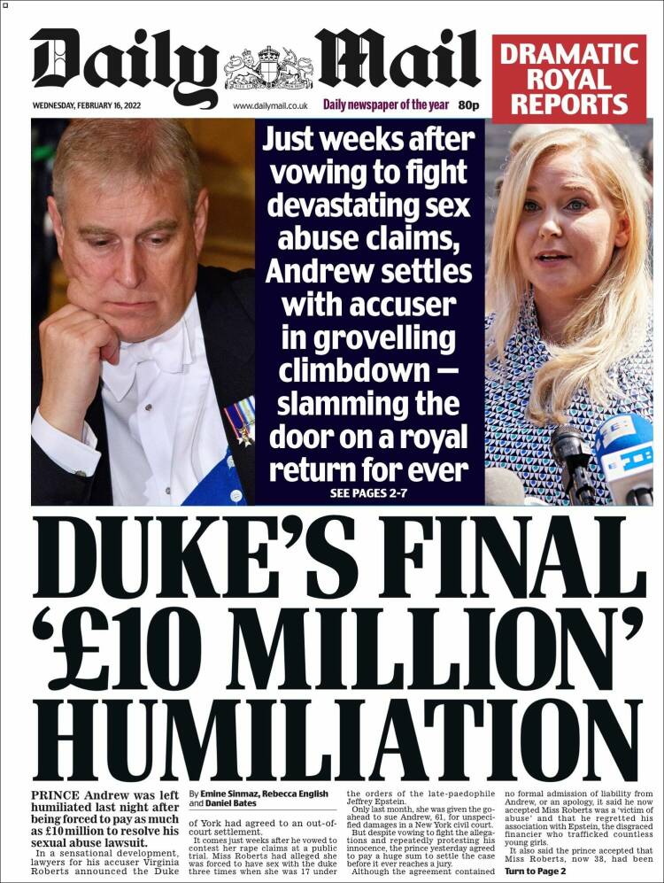 Portada de Daily Mail (Reino Unido)