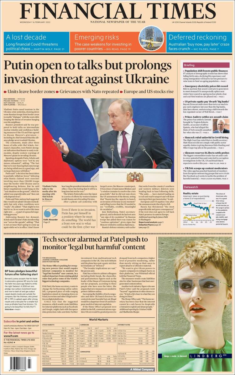 Portada de Financial Times (Reino Unido)