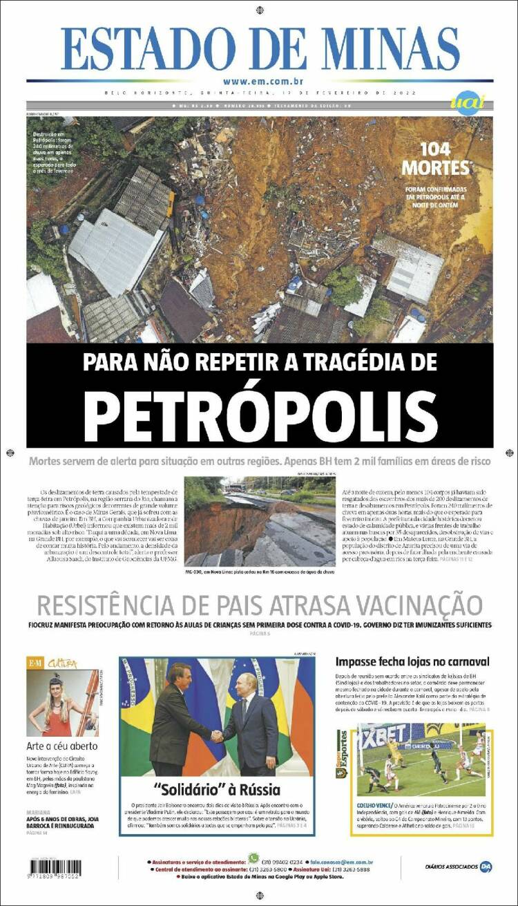 Portada de Jornal Estado de Minas (Brasil)