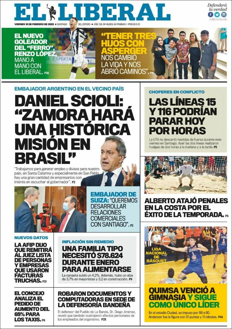 Portada de Diario El Liberal (Argentina)