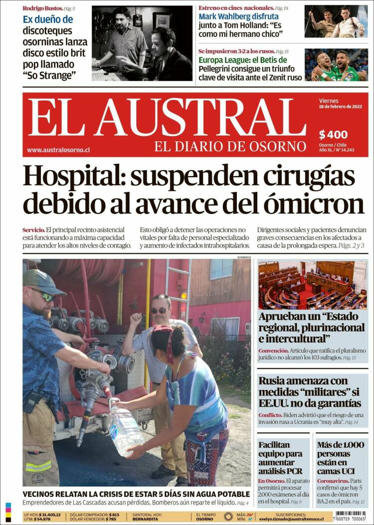 Portada de El Austral de Osorno (Chile)