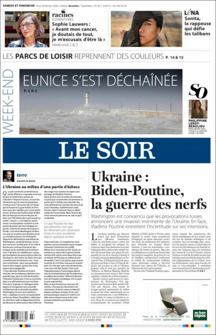 Portada de Le Soir (Belgique)