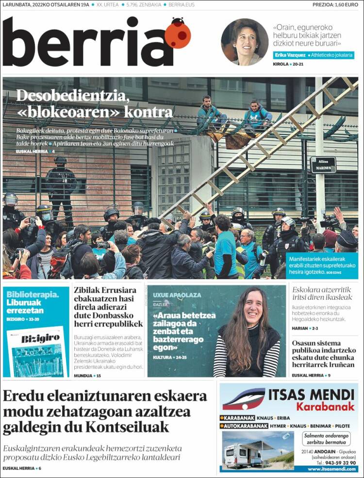 Portada de Berria (Espa&ntilde;a)