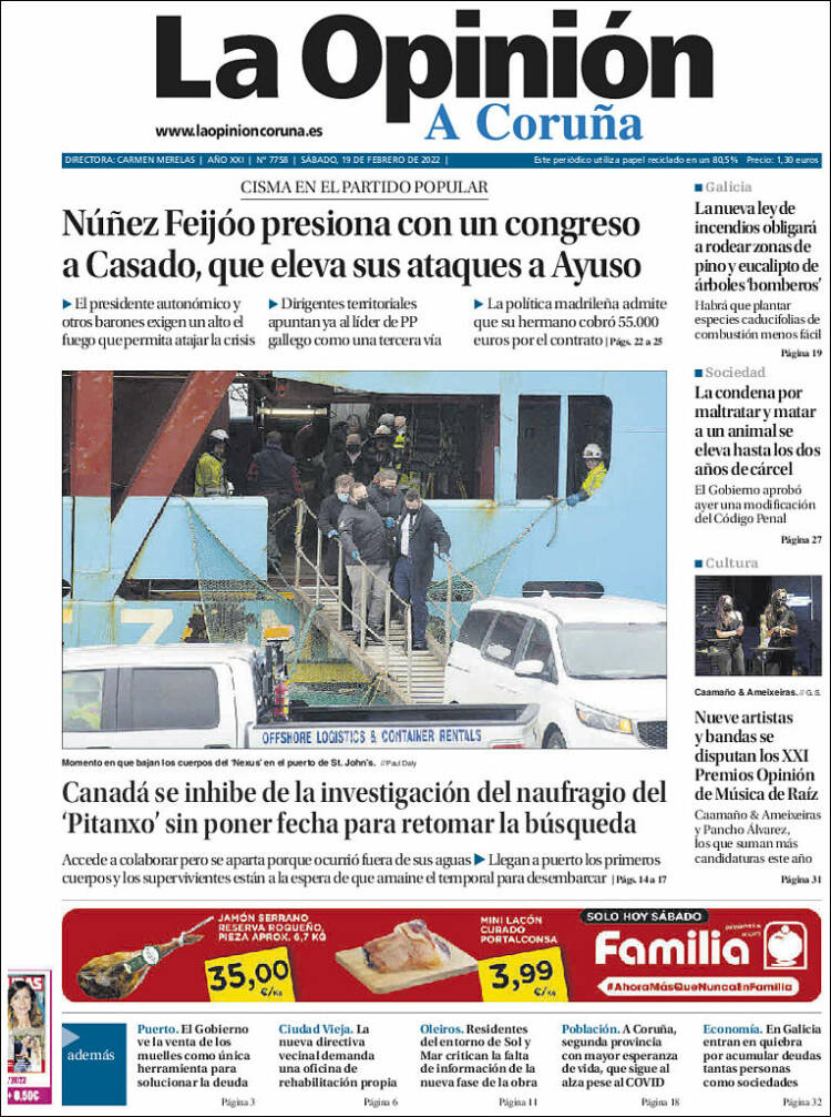 Portada de La Opinión de A Coruña (Espa&ntilde;a)