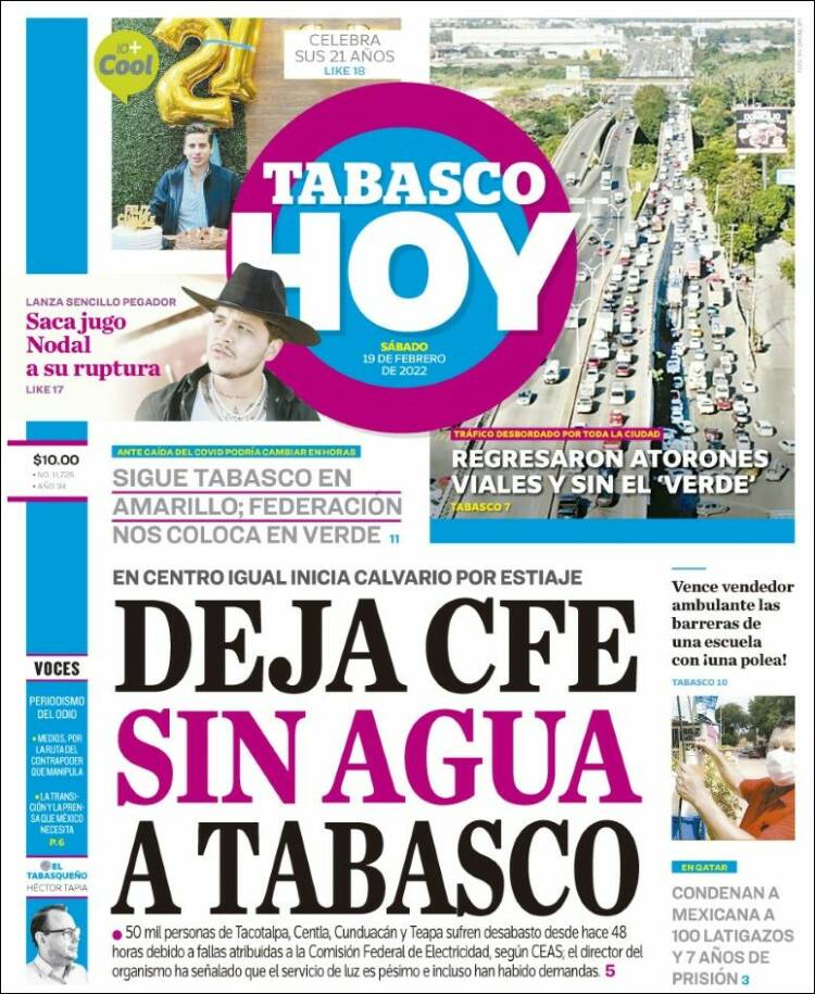 Portada de Tabasco Hoy (México)