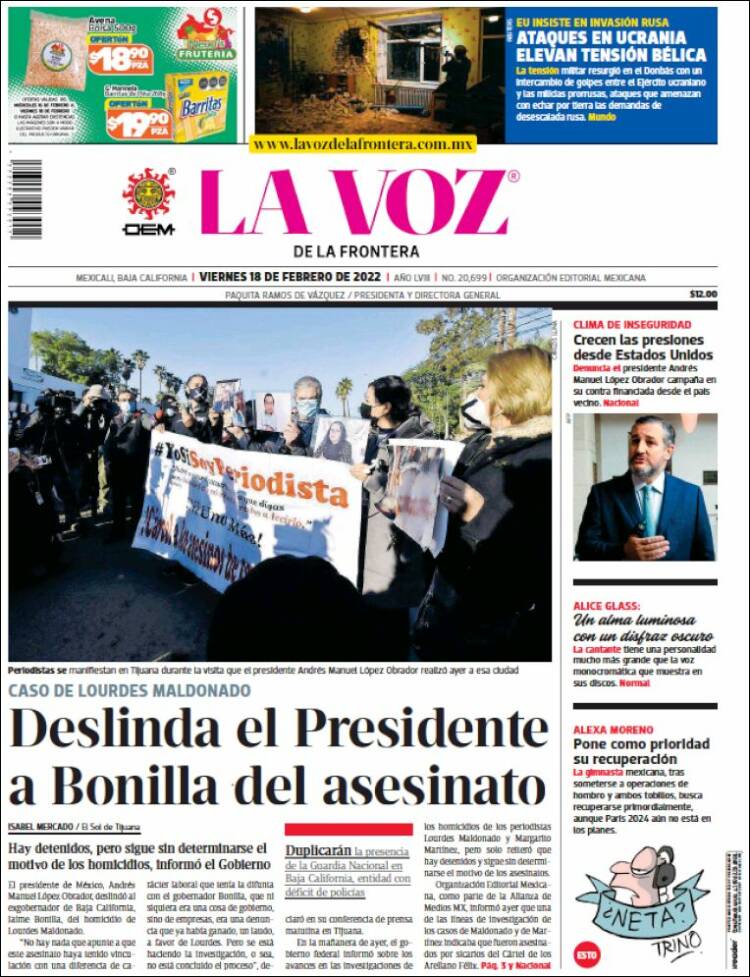 Portada de La Voz de la Frontera (México)