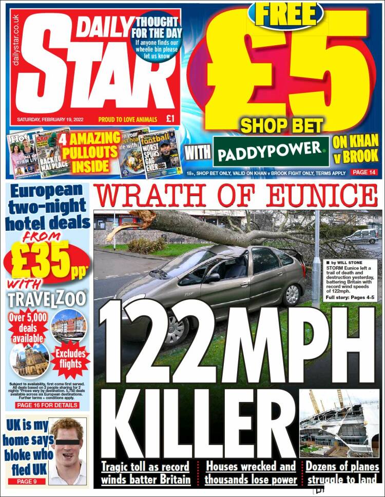 Portada de Daily Star (Reino Unido)