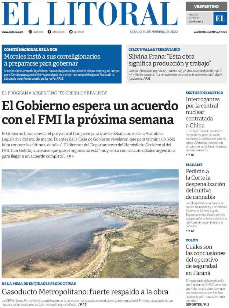 Portada de Diario El Litoral (Argentina)