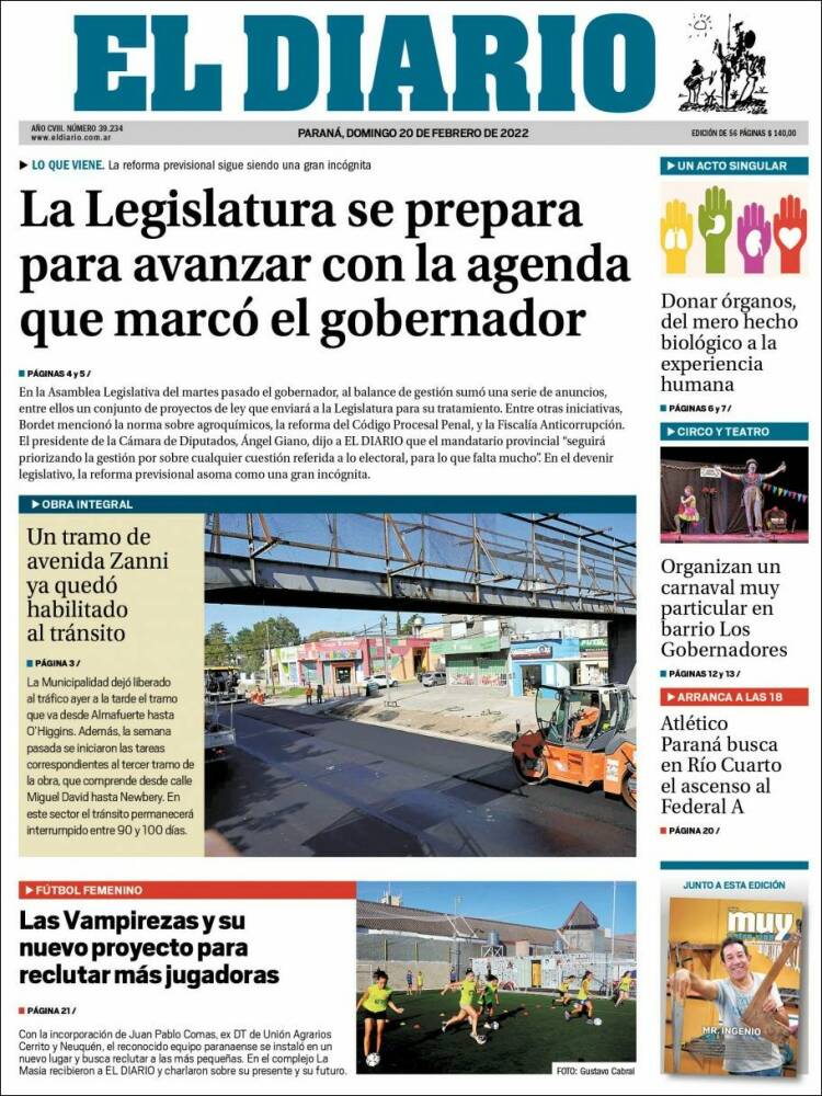 Portada de El Diario de Paraná (Argentina)