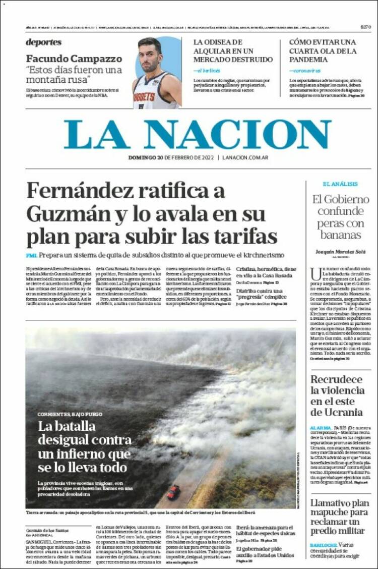 Portada de La Nación (Argentina)