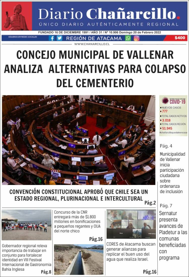 Portada de Diario Chañarcillo (Chile)
