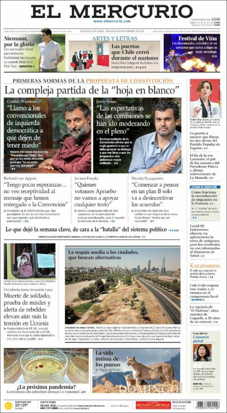 Portada de El Mercurio (Chile)