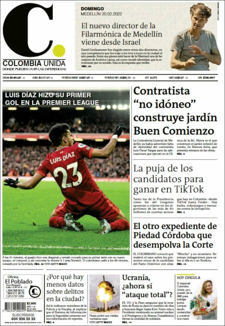 Portada de El Colombiano (Colombia)