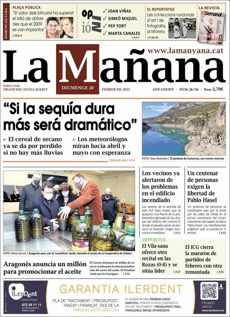 Portada de La Mañana - Diari de Ponent (Espa&ntilde;a)