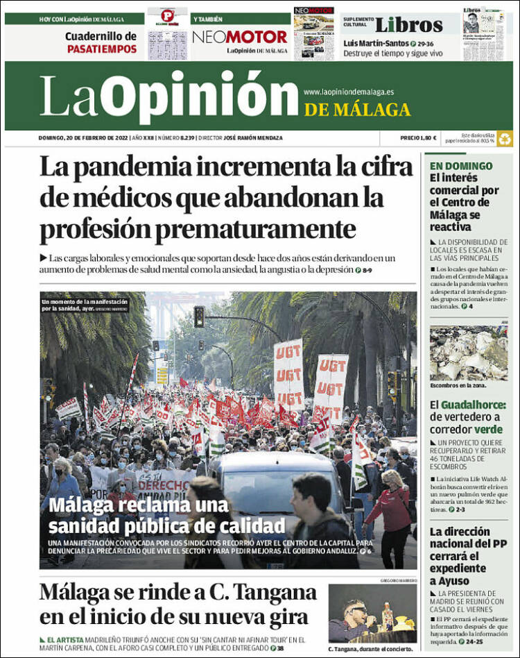 Portada de La Opinión de Málaga (Espa&ntilde;a)