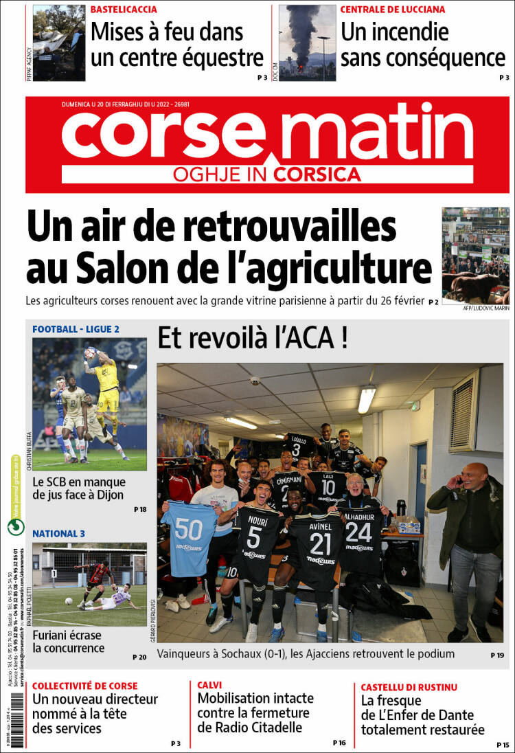 Portada de Corse-Matin (Francia)