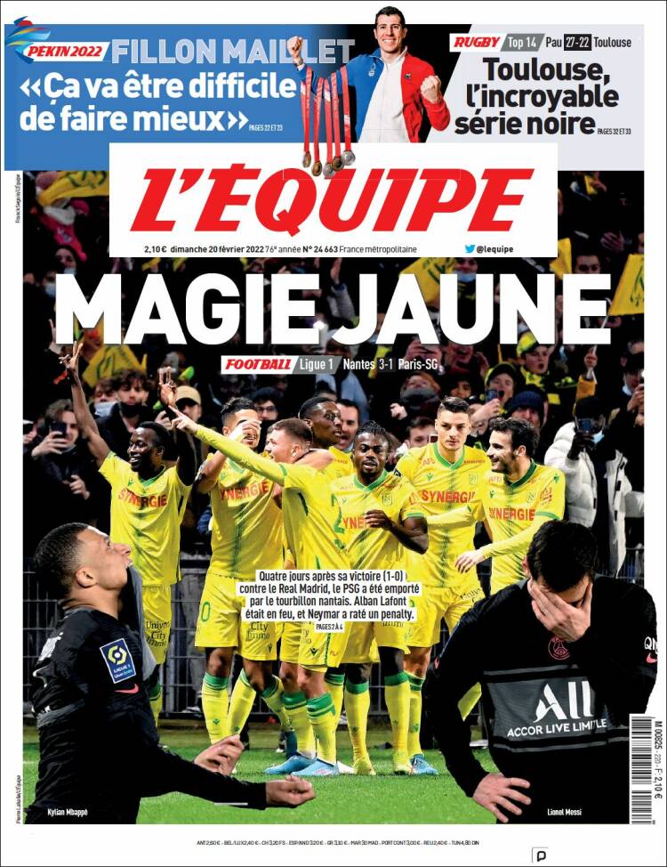 Portada de L'Equipe (Francia)