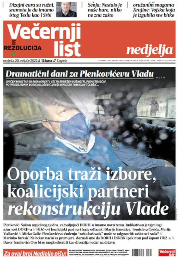 Portada de Večernji (Croacia)