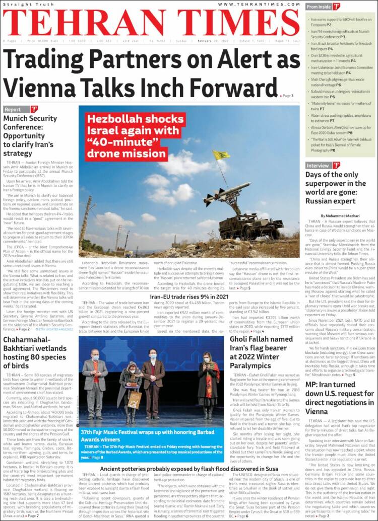 Portada de TehranTimes (Ir&aacute;n)
