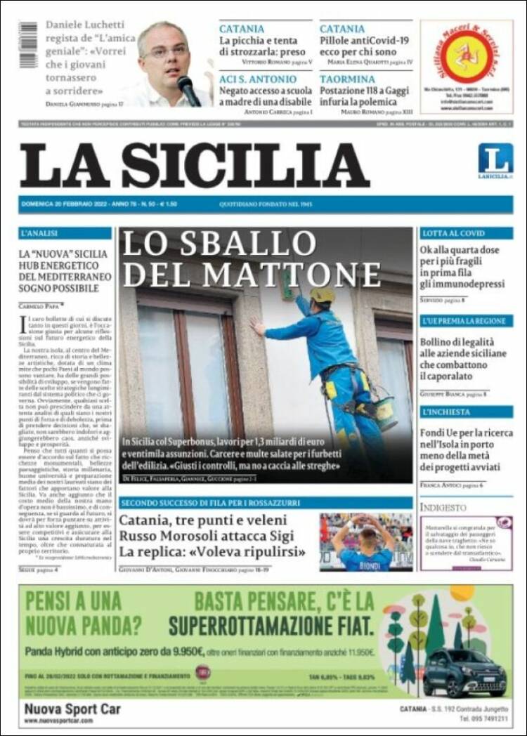 Portada de La Sicilia (Italia)
