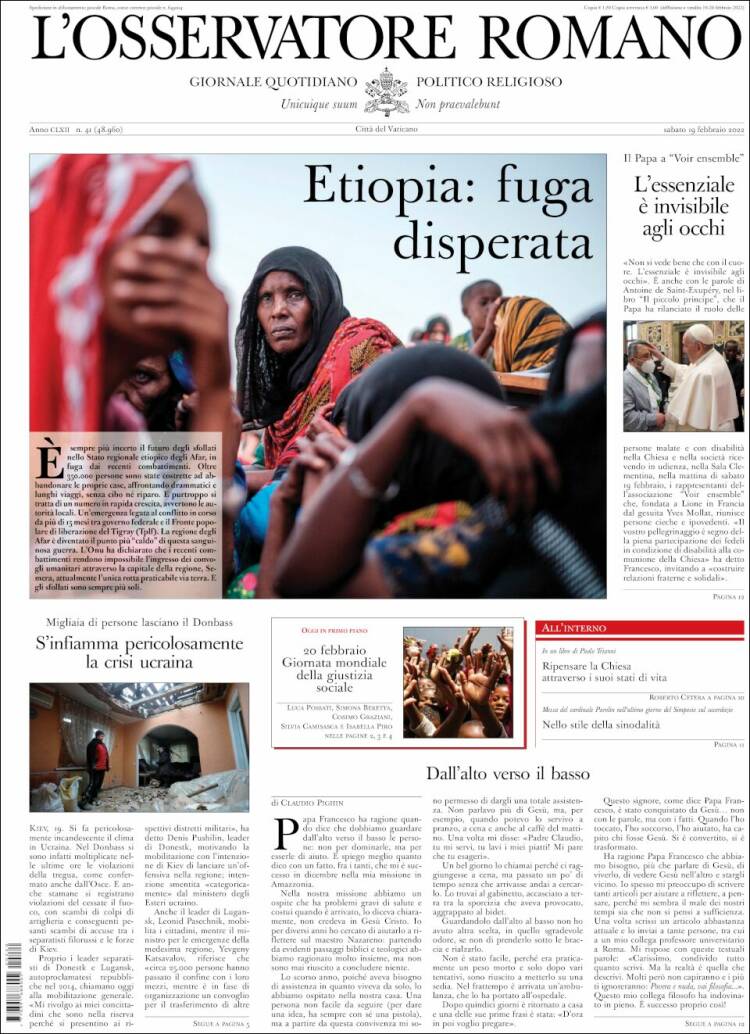 Portada de L'Osservatore Romano (Italia)