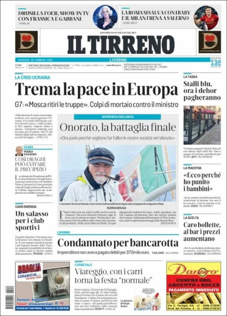 Portada de Il Tirreno (Italia)