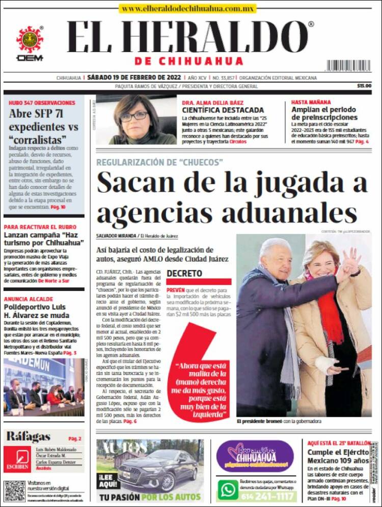 Portada de El Heraldo de Chihuahua (México)