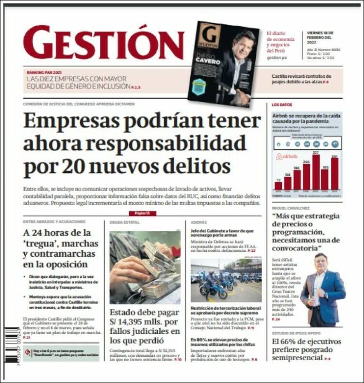 Portada de Diario Gestión (Perú)