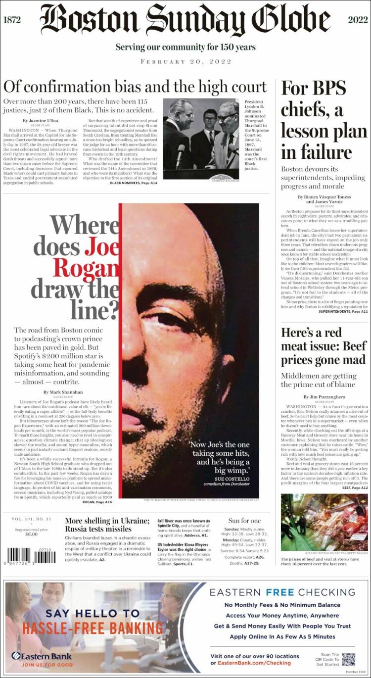 Portada de Boston Globe (USA)