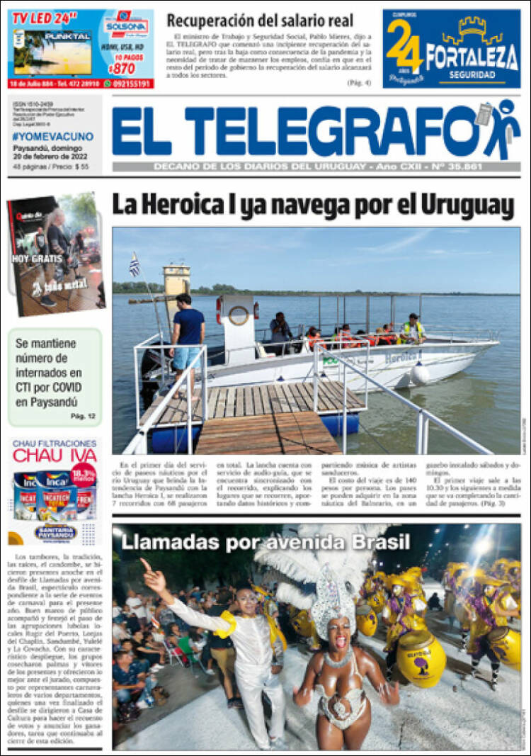 Portada de El Telégrafo (Uruguay)