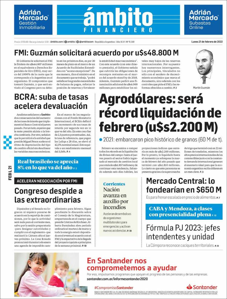 Portada de Diario Ambito Financiero (Argentina)