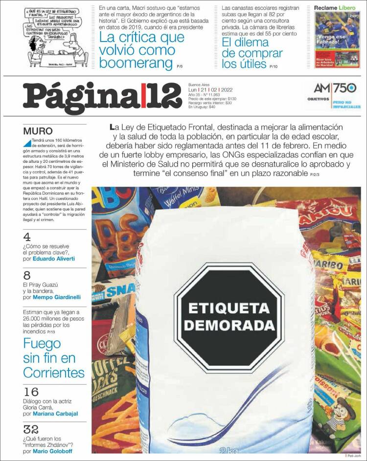 Portada de Página/12 (Argentina)