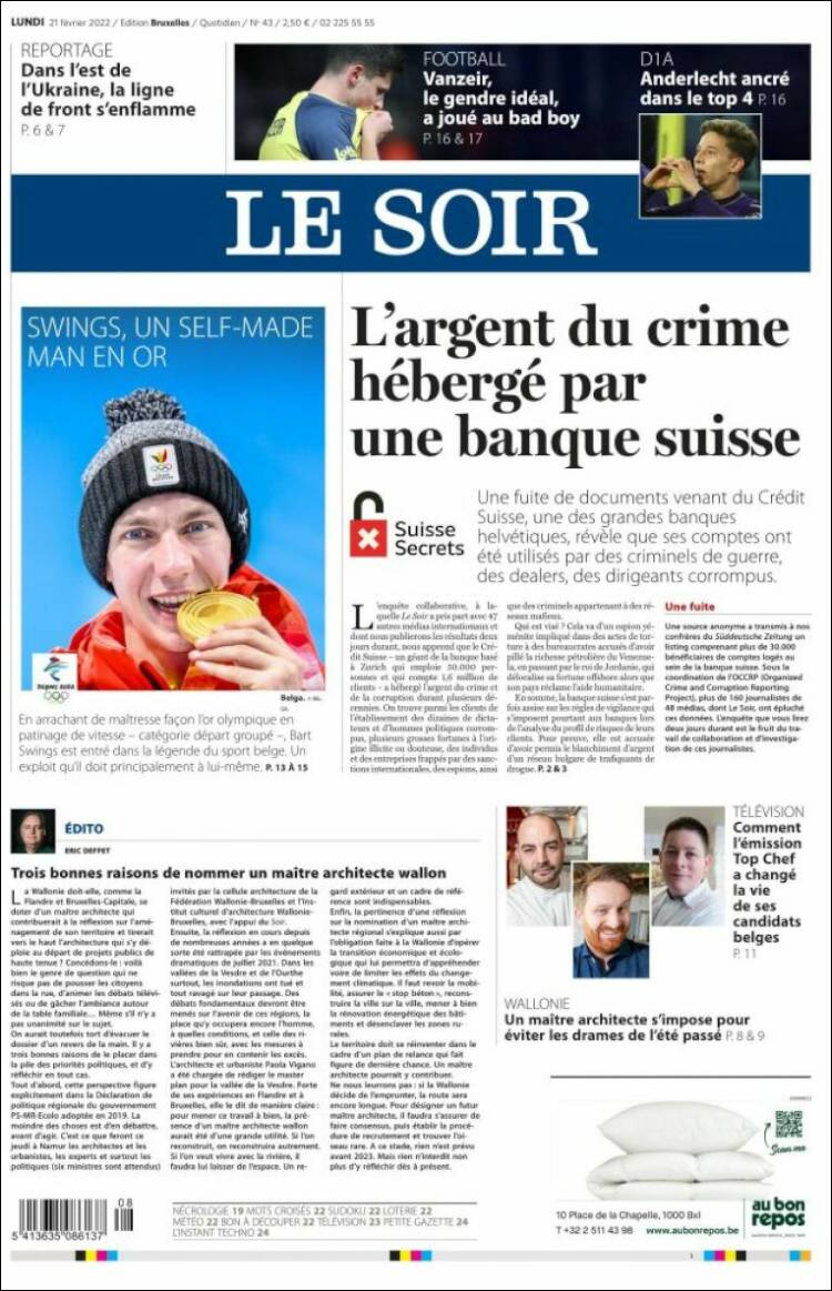 Portada de Le Soir (B&eacute;lgica)